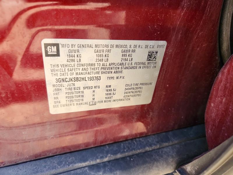 Продаж на аукціоні авто 2017 Chevrolet Trax, vin: 3GNCJKSB2HL193763, номер лоту: 63303126