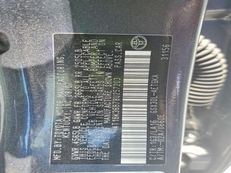 59780496 :رقم المزاد ، 4T1BK36B78U257203 vin ، 2008 Toyota Avalon مزاد بيع