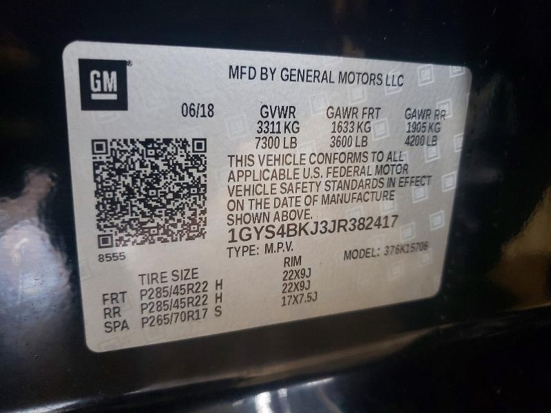 2018 Cadillac Escalade მანქანა იყიდება აუქციონზე, vin: 1GYS4BKJ3JR382417, აუქციონის ნომერი: 59663326