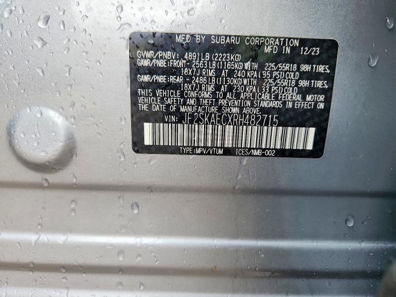 Продаж на аукціоні авто 2024 Subaru Forester, vin: JF2SKAECXRH482715, номер лоту: 62221276