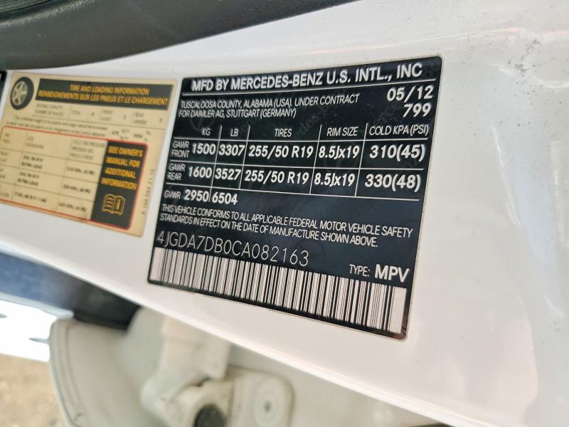 60320526 :رقم المزاد ، 4JGDA7DB0CA082163 vin ، 2012 Mercedes-benz Ml مزاد بيع