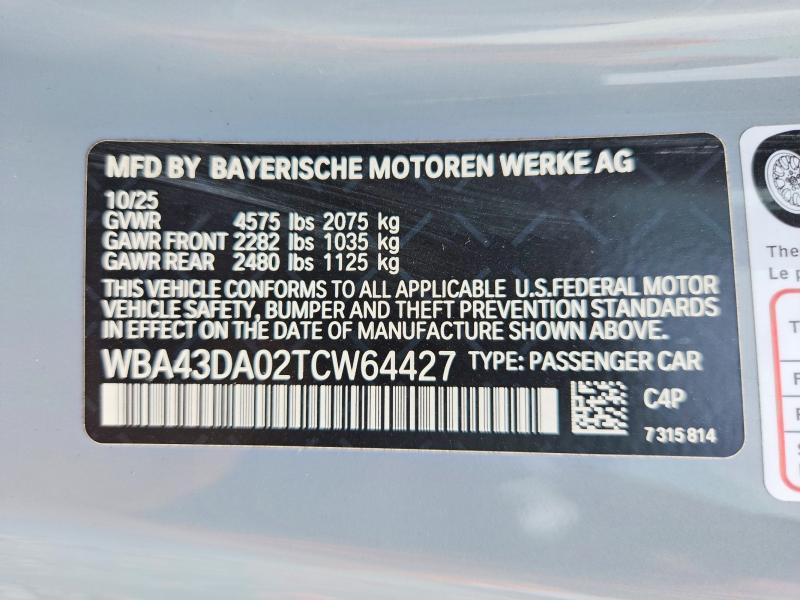 Aukcja sprzedaży 2026 Bmw 430i, vin: WBA43DA02TCW64427, numer aukcji: 60992546