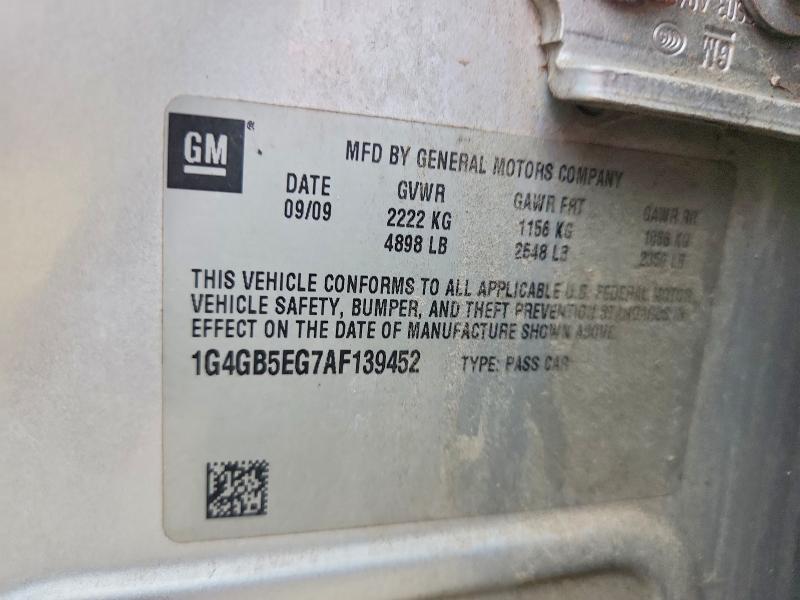62142646 :رقم المزاد ، 1G4GB5EG7AF139452 vin ، 2010 Buick Lacrosse مزاد بيع