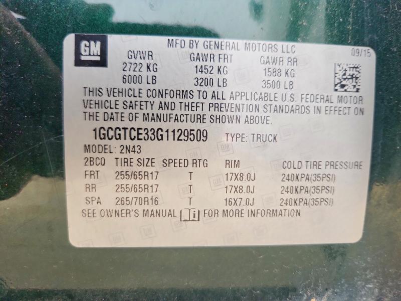 Продаж на аукціоні авто 2016 Chevrolet Colorado, vin: 1GCGTCE33G1129509, номер лоту: 61022316