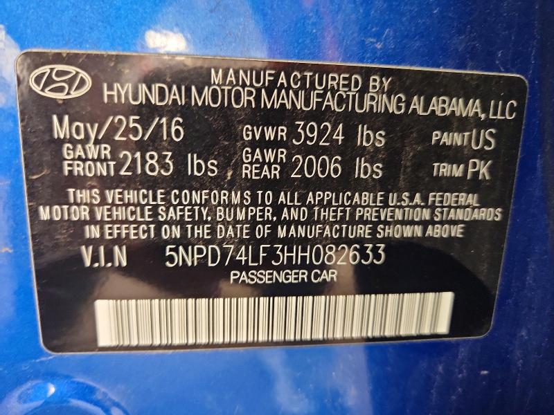 Продаж на аукціоні авто 2017 Hyundai Elantra, vin: 5NPD74LF3HH082633, номер лоту: 60251436
