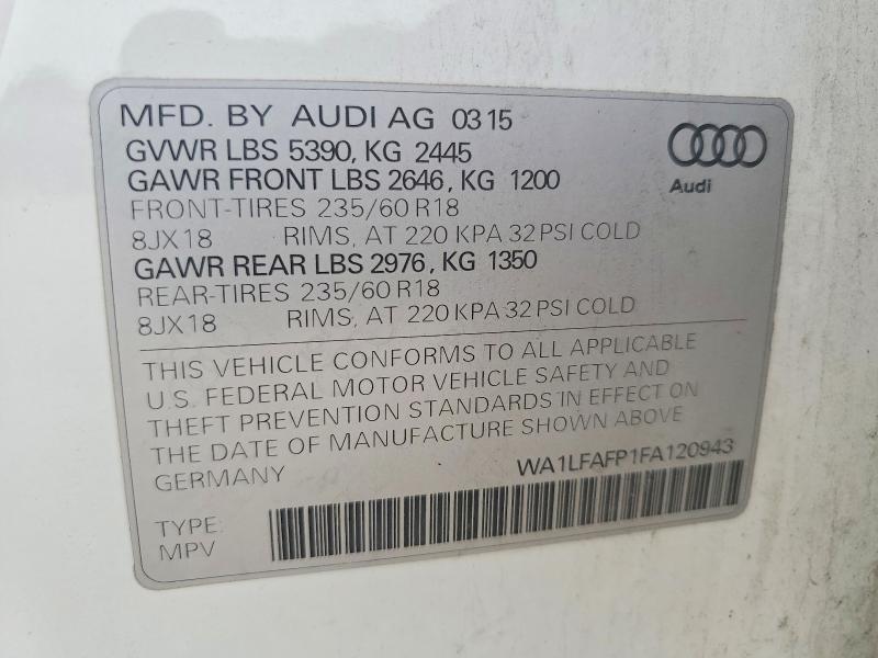 Продажа на аукционе авто 2015 Audi Q5, vin: WA1LFAFP1FA120943, номер лота: 62402666