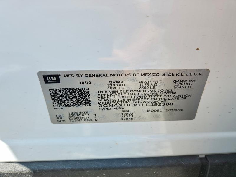 62081746 :رقم المزاد ، 3GNAXUEV1LL192300 vin ، 2020 Chevrolet Equinox مزاد بيع