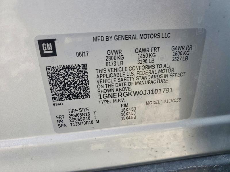 Aukcja sprzedaży 2018 Chevrolet Traverse, vin: 1GNERGKW0JJ101791, numer aukcji: 60624346
