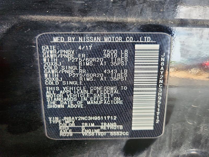 62490146 :رقم المزاد ، JN8AY2NC3H9511712 vin ، 2017 Nissan Armada مزاد بيع