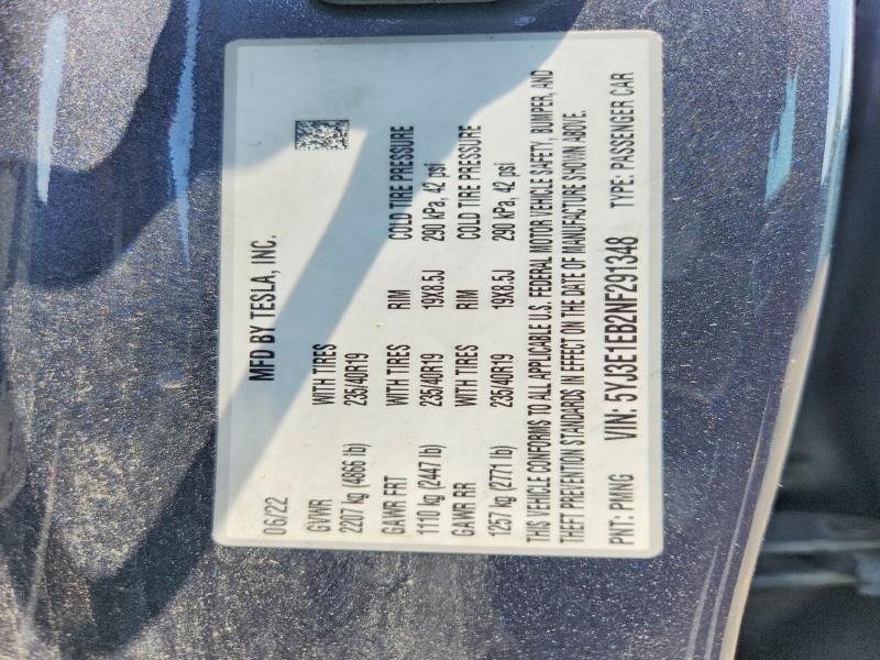 Продажа на аукционе авто 2022 Tesla Model 3, vin: 5YJ3E1EB2NF291348, номер лота: 62210906