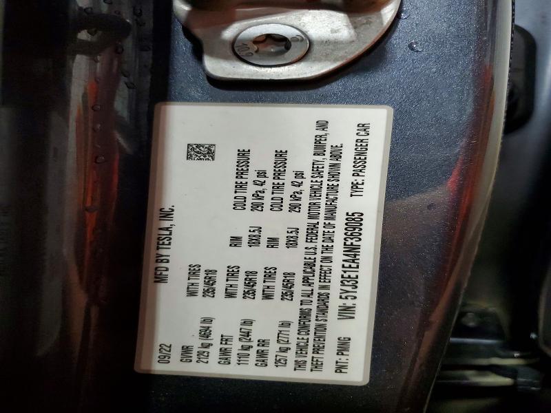 61541806 :رقم المزاد ، 5YJ3E1EA4NF369085 vin ، 2022 Tesla Model 3 مزاد بيع
