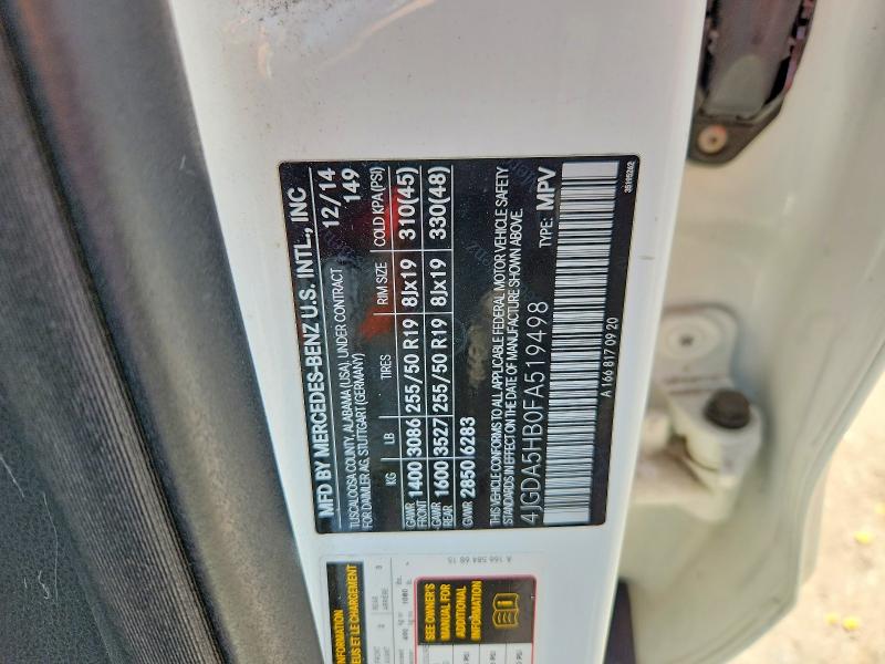 Aukcja sprzedaży 2015 Mercedes-benz Ml, vin: 4JGDA5HB0FA519498, numer aukcji: 56461886