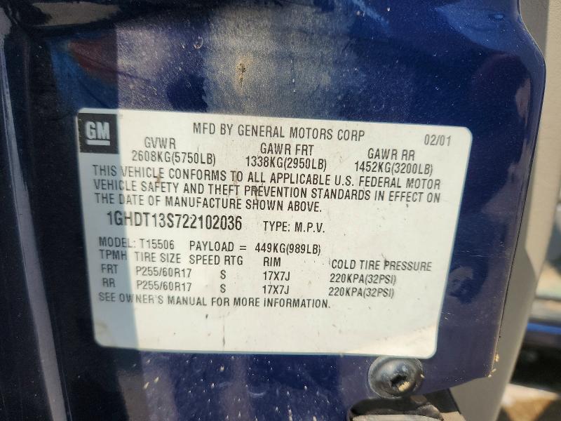 2002 Oldsmobile Bravada მანქანა იყიდება აუქციონზე, vin: 1GHDT13S722102036, აუქციონის ნომერი: 62664356