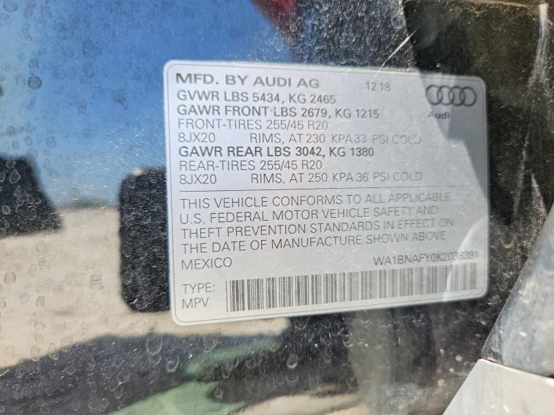61422166 :رقم المزاد ، WA1BNAFY0K2038391 vin ، 2019 Audi Q5 مزاد بيع