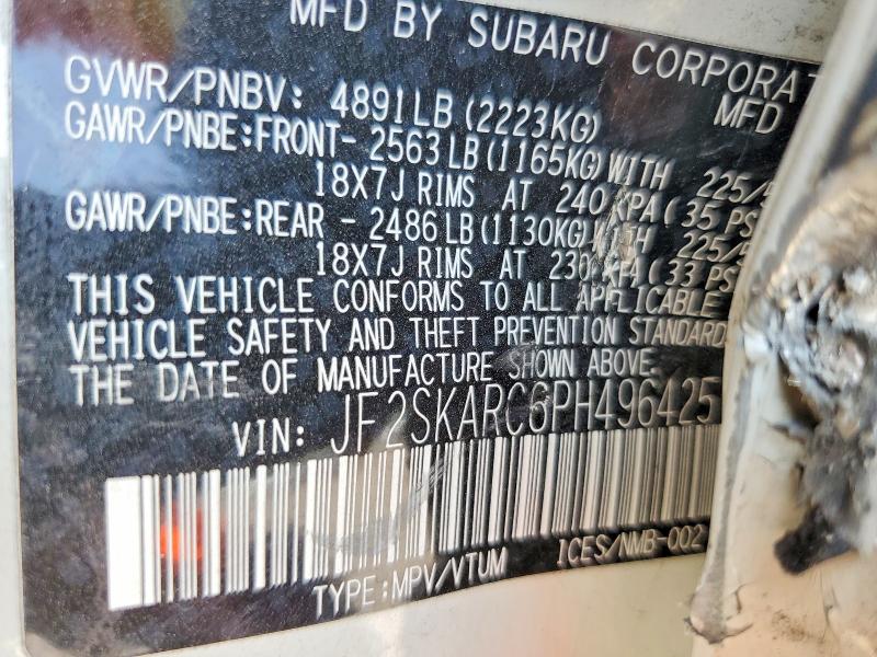 2023 Subaru Forester მანქანა იყიდება აუქციონზე, vin: JF2SKARC6PH496425, აუქციონის ნომერი: 61135246