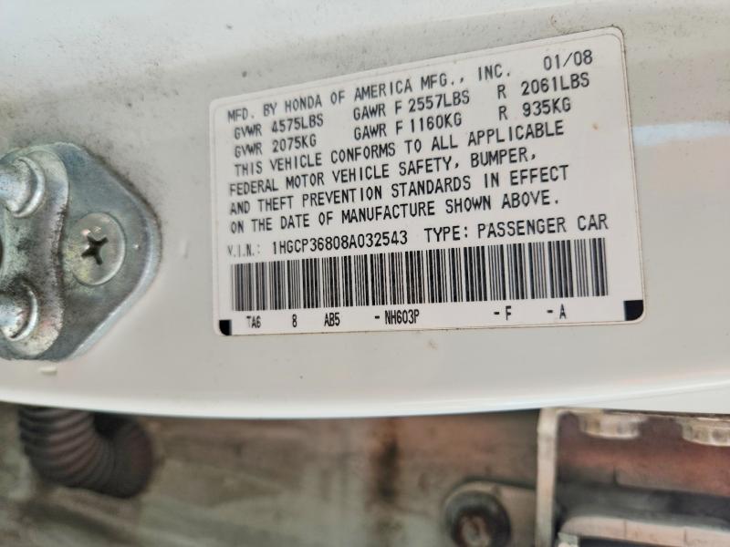 Aukcja sprzedaży 2008 Honda Accord, vin: 1HGCP36808A032543, numer aukcji: 63204616