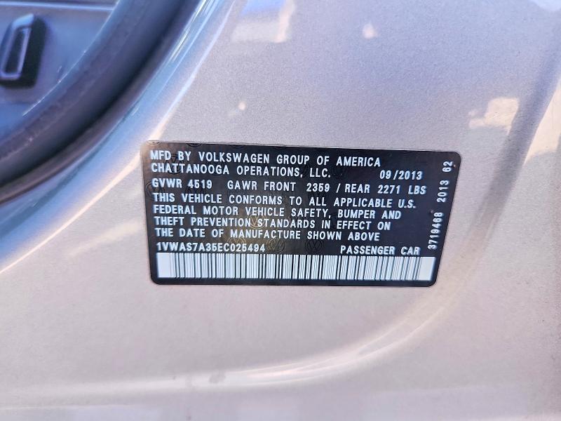 Продаж на аукціоні авто 2014 Volkswagen Passat, vin: 1VWAS7A35EC025494, номер лоту: 60779016