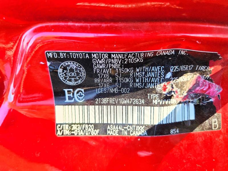 2016 Toyota Rav4 მანქანა იყიდება აუქციონზე, vin: 2T3BFREV1GW472634, აუქციონის ნომერი: 60224766