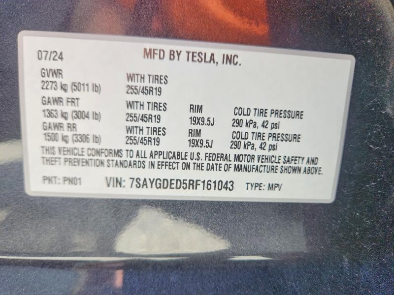 Продажа на аукционе авто 2024 Tesla Model Y, vin: 7SAYGDED5RF161043, номер лота: 59385836
