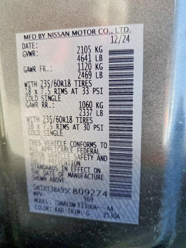Продажа на аукционе авто 2025 Nissan Rogue, vin: 5N1BT3BA9SC809274, номер лота: 62440696