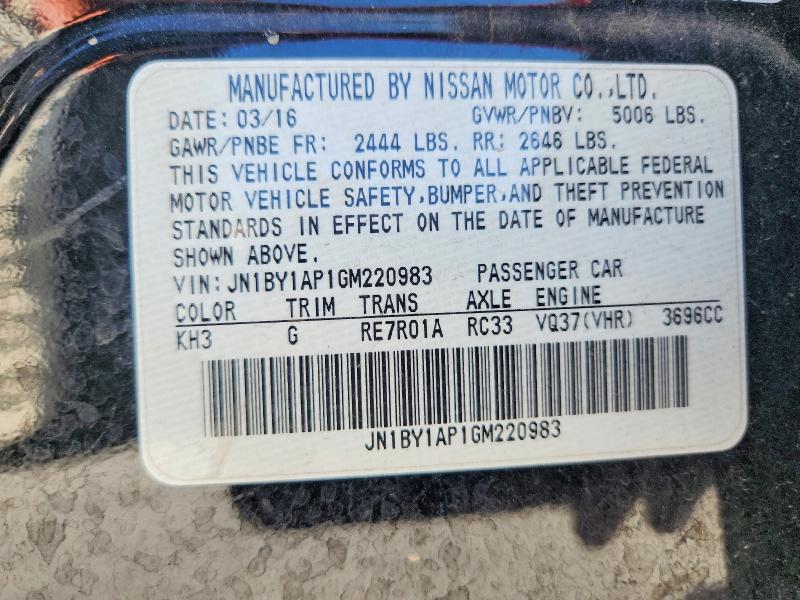Продажа на аукционе авто 2016 Infiniti Q70, vin: JN1BY1AP1GM220983, номер лота: 60579216