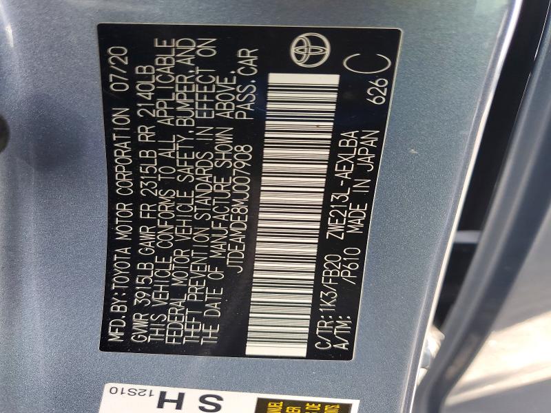60967026 :رقم المزاد ، JTDEAMDE8MJ007908 vin ، 2021 Toyota Corolla مزاد بيع
