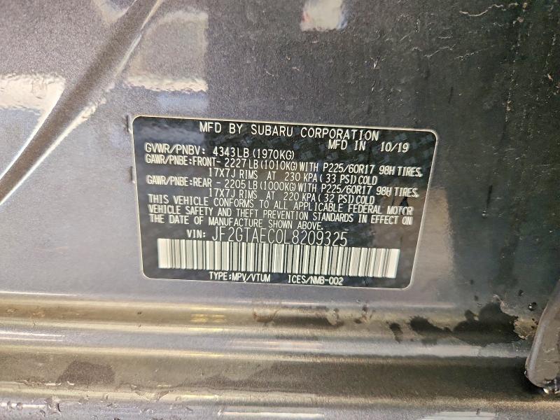 62477256 :رقم المزاد ، JF2GTAEC0L8209325 vin ، 2020 Subaru Crosstrek مزاد بيع