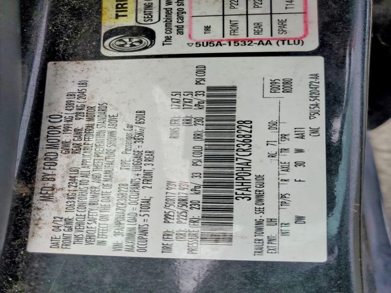 Продажа на аукционе авто 2012 Ford Fusion, vin: 3FAHP0HA7CR368228, номер лота: 61945116