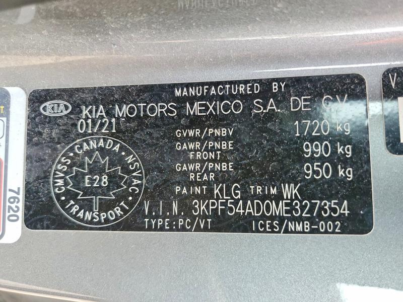 2021 Kia Forte მანქანა იყიდება აუქციონზე, vin: 3KPF54AD0ME327354, აუქციონის ნომერი: 53086606