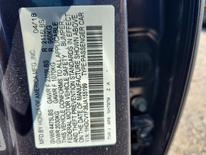 Продажа на аукционе авто 2018 Honda Accord, vin: 1HGCV1F36JA155199, номер лота: 62000196