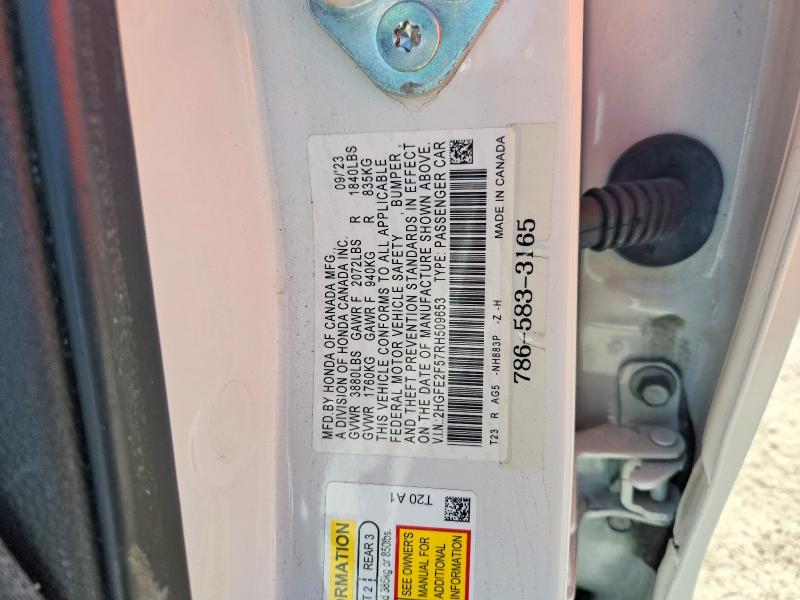 2024 Honda Civic მანქანა იყიდება აუქციონზე, vin: 2HGFE2F57RH509653, აუქციონის ნომერი: 60643266