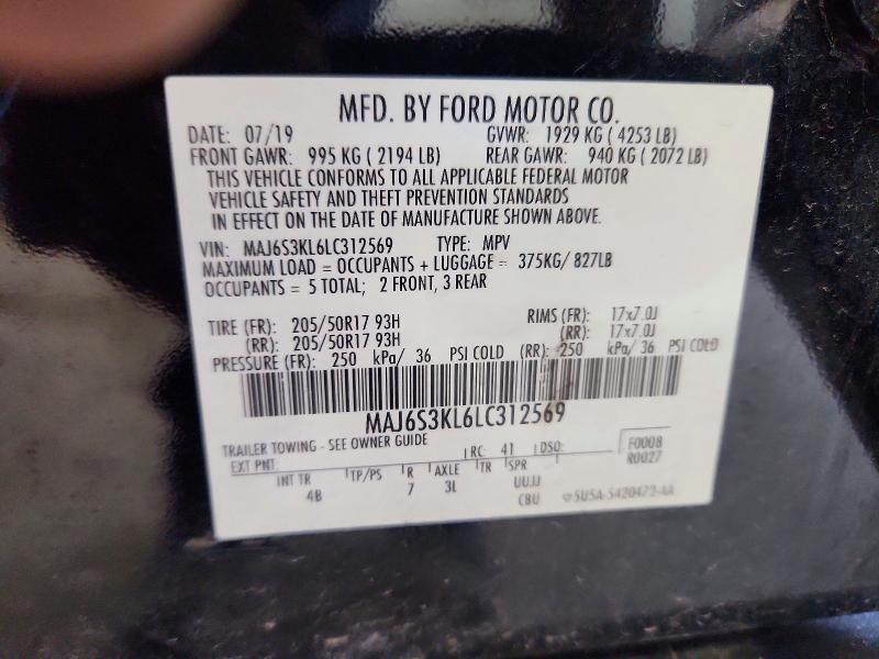 2020 Ford Ecosport მანქანა იყიდება აუქციონზე, vin: MAJ6S3KL6LC312569, აუქციონის ნომერი: 60035726