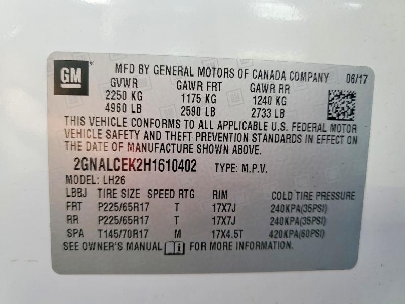 Продажа на аукционе авто 2017 Chevrolet Equinox, vin: 2GNALCEK2H1610402, номер лота: 63471256