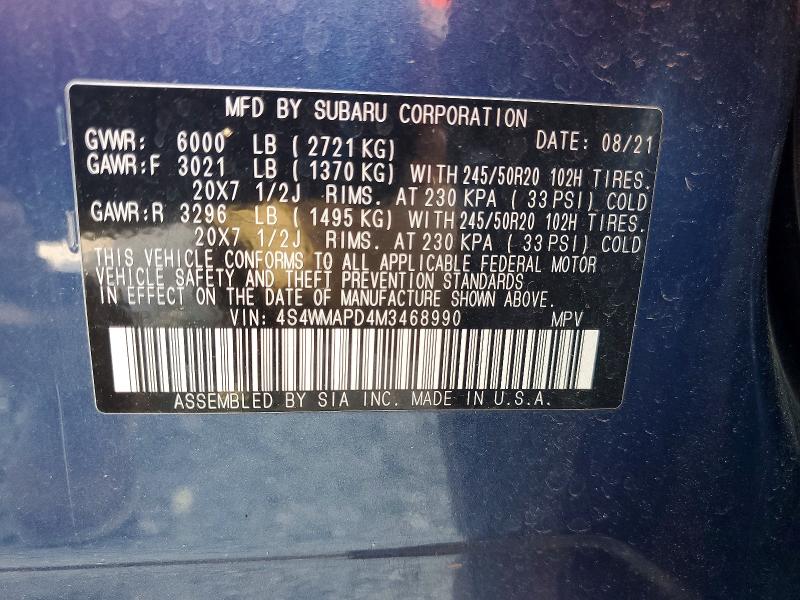 Aukcja sprzedaży 2021 Subaru Ascent, vin: 4S4WMAPD4M3468990, numer aukcji: 62901786