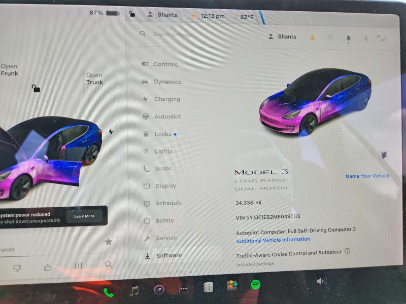62207746 :رقم المزاد ، 5YJ3E1EB2MF049593 vin ، 2021 Tesla Model 3 مزاد بيع