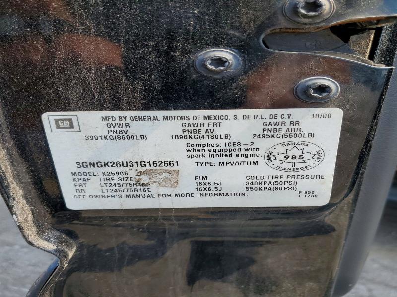 61116616 :رقم المزاد ، 3GNGK26U31G162661 vin ، 2001 Chevrolet Suburban مزاد بيع