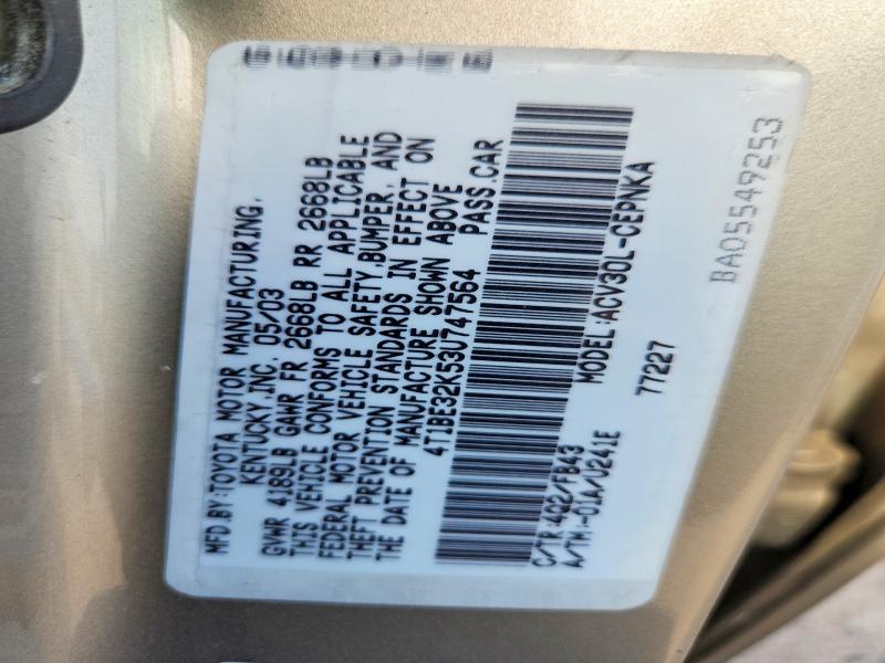 Aukcja sprzedaży 2003 Toyota Camry, vin: 4T1BE32K53U747564, numer aukcji: 61583806