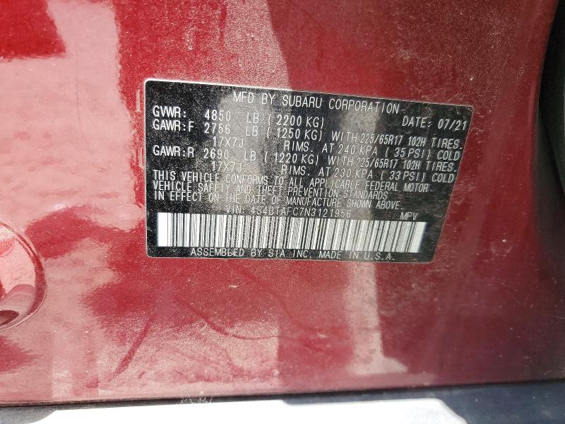 60822676 :رقم المزاد ، 4S4BTAFC7N3121956 vin ، 2022 Subaru Outback مزاد بيع