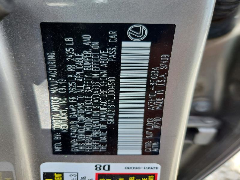 Aukcja sprzedaży 2020 Lexus Es, vin: 58AD21B17LU004510, numer aukcji: 59894456