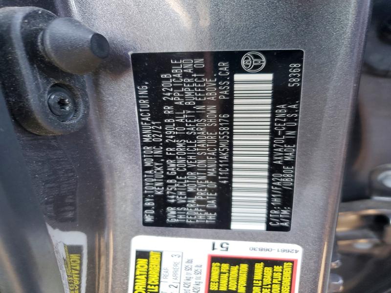 Продаж на аукціоні авто 2021 Toyota Camry, vin: 4T1C11AK5MU558176, номер лоту: 60014326