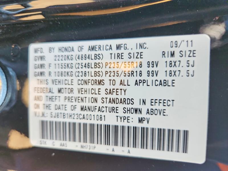 61838096 :رقم المزاد ، 5J8TB1H23CA001081 vin ، 2012 Acura Rdx مزاد بيع