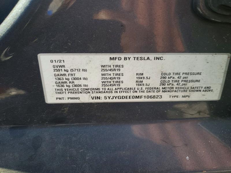 Aukcja sprzedaży 2021 Tesla Model Y, vin: 5YJYGDEE0MF106823, numer aukcji: 59190496