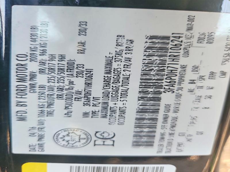 Aukcja sprzedaży 2017 Ford Fusion, vin: 3FA6P0H71HR106241, numer aukcji: 58380836