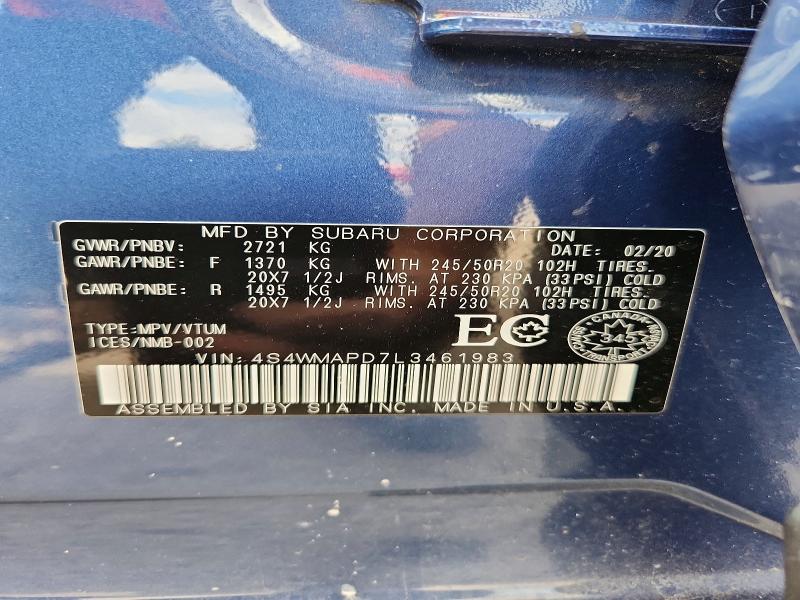 Продажа на аукционе авто 2020 Subaru Ascent, vin: 4S4WMAPD7L3461983, номер лота: 63057816