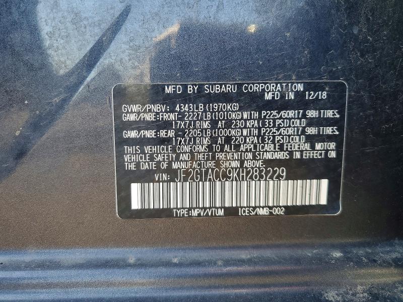 61794446 :رقم المزاد ، JF2GTACC9KH283229 vin ، 2019 Subaru Crosstrek مزاد بيع