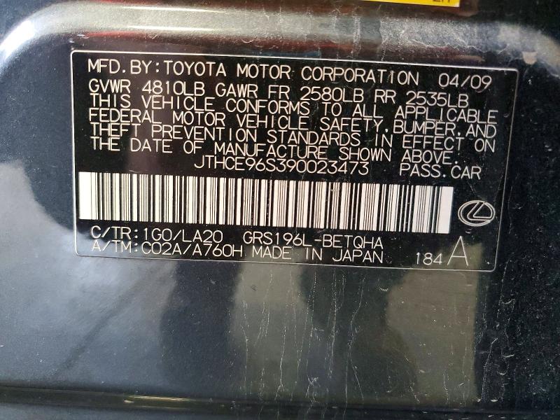Aukcja sprzedaży 2009 Lexus Gs, vin: JTHCE96S390023473, numer aukcji: 61724866