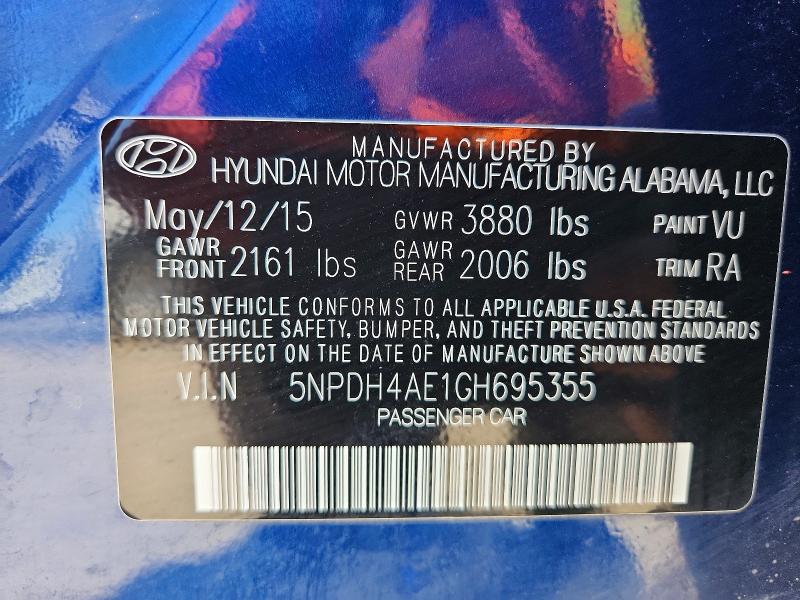 Продаж на аукціоні авто 2016 Hyundai Elantra, vin: 5NPDH4AE1GH695355, номер лоту: 60445176
