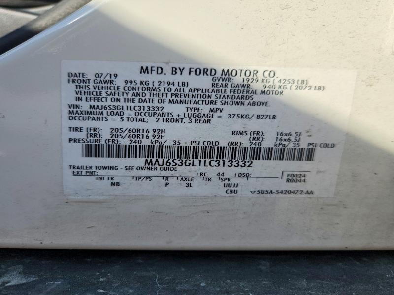Aukcja sprzedaży 2020 Ford Ecosport, vin: MAJ6S3GL1LC313332, numer aukcji: 60398886