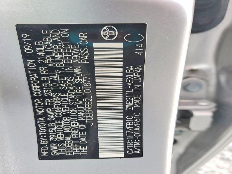 2020 Toyota Corolla მანქანა იყიდება აუქციონზე, vin: JTDEBRBE2LJ018771, აუქციონის ნომერი: 61957086