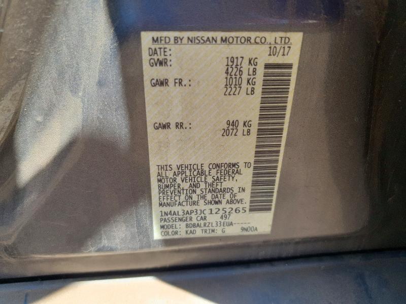 2018 Nissan Altima მანქანა იყიდება აუქციონზე, vin: 1N4AL3AP3JC125265, აუქციონის ნომერი: 61185116